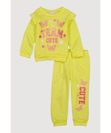 Toddler Girls Team Cute Glitter Graphic Sweatshirt and Joggers