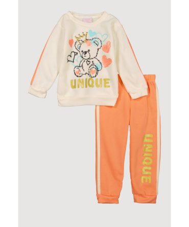 Toddler Girls Unique Glitter Graphic Sweatshirt and Joggers