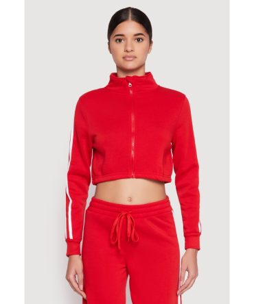 Varsity Stripe Zip Front Cropped Sweatshirt