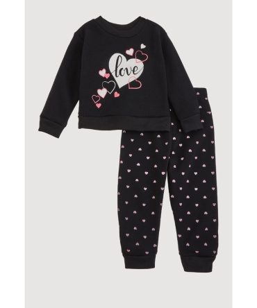 Baby Girls 12-24M Love Glitter Heart Sweatshirt and Joggers