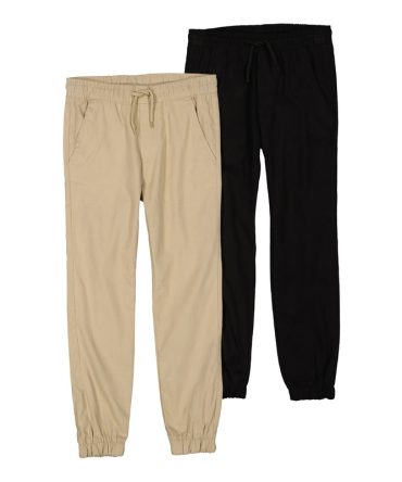 Boys Basic Twill Drawstring Joggers 2 Pack