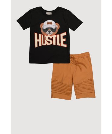 Boys Hustle Bear Graphic T-Shirt and Shorts Set