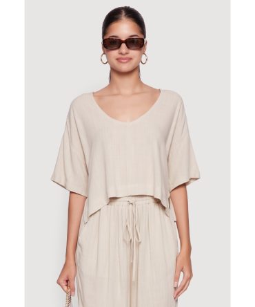 Chic V-Neck Short Sleeve Relaxed Fit Blouse