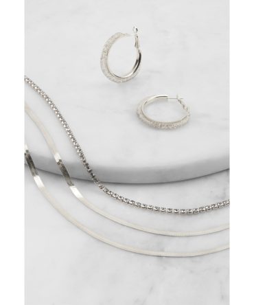 Cubic Zirconia Triple Layered Flat Necklace with Earrings