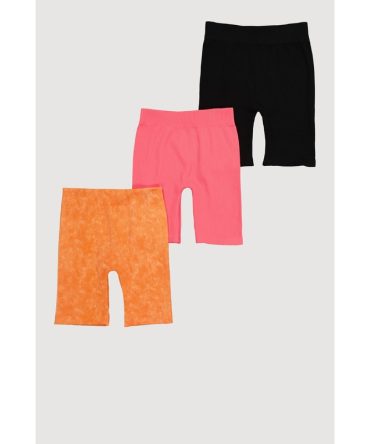Girls Seamless Ribbed Knit Biker Shorts 3 Pack
