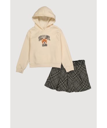 Girls Self Love Club Bear Hoodie and Plaid Skirt