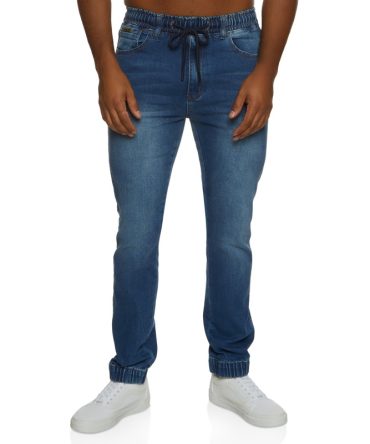 Mens Drawstring Whiskered Denim Joggers