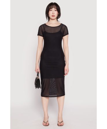 Mesh Short Sleeve Midi Dress