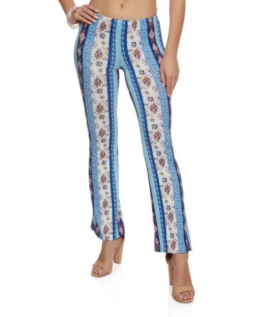Mixed Print Boho Flare Pants