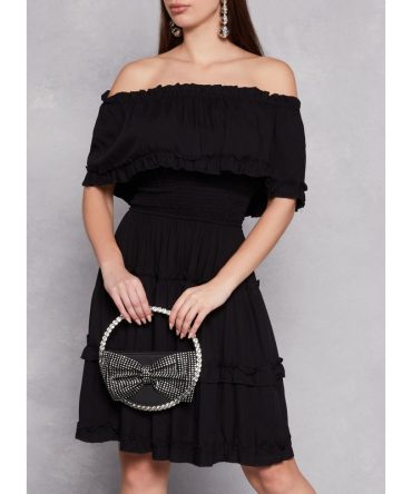Off The Shoulder Tiered Ruffle Trim Dress