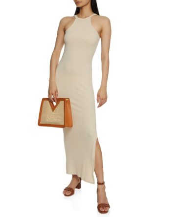 Ribbed High Neck Maxi Tank Dress