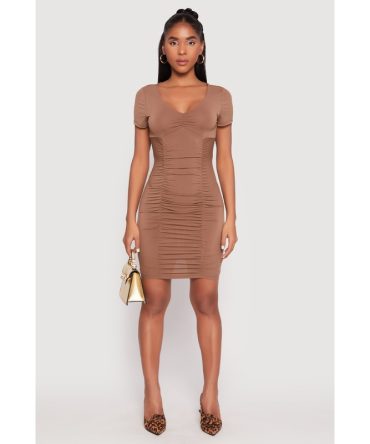 Ruched Short Sleeve Mini Dress