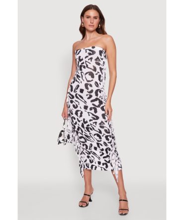 Side Fringe Animal Print Tube Dress