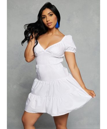 Smocked Waist Puff Sleeve Peasant Dress