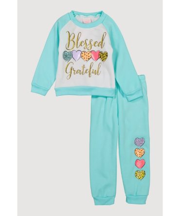 Toddler Girls Glitter Blessed Graphic Sweatshirt and Joggers
