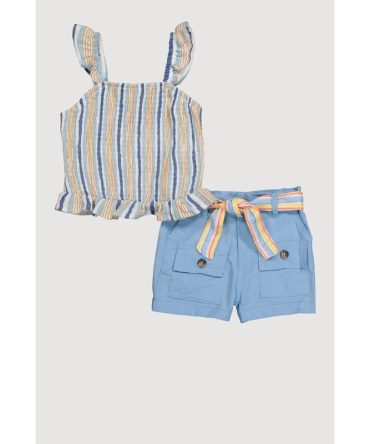 Toddler Girls Striped Peplum Top and Cargo Shorts Set