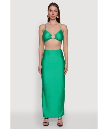 Trendy High Waisted Side Slit Maxi Skirt