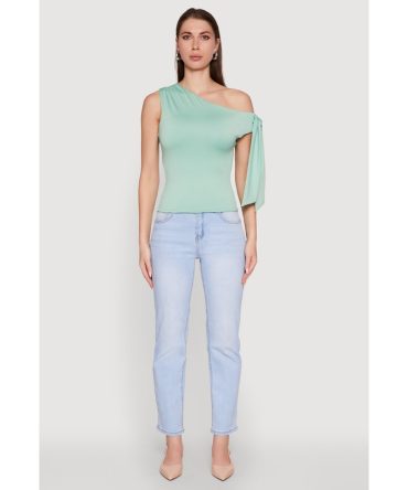 Trendy Tie Sleeve Ruched Asymmetrical Top