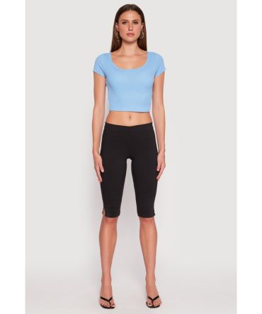 Waffle Knit Short Sleeve Crop Top