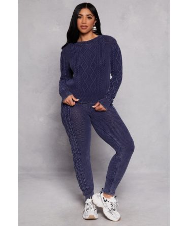 Acid Wash Cable Knit Joggers