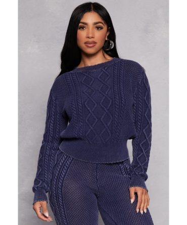 Acid Wash Cable Knit Sweater