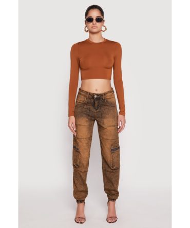 Acid Wash Denim Cargo Joggers