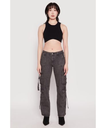 Acid Wash Low Rise Cargo Jeans