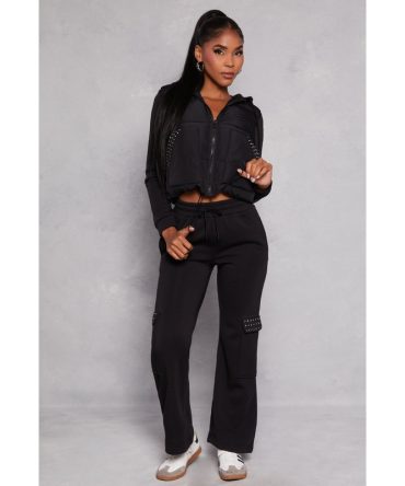 Almost Famous Rhinestone Cargo Pocket Sweatpants