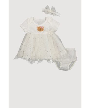 Baby Girls 0-9M Chenille Bear Tulle Dress with Bubble Shorts