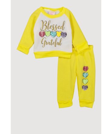 Baby Girls 0-9M Glitter Blessed Graphic Sweatshirt and Joggers