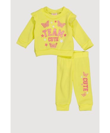 Baby Girls 0-9M Team Cute Glitter Graphic Sweatshirt and Joggers
