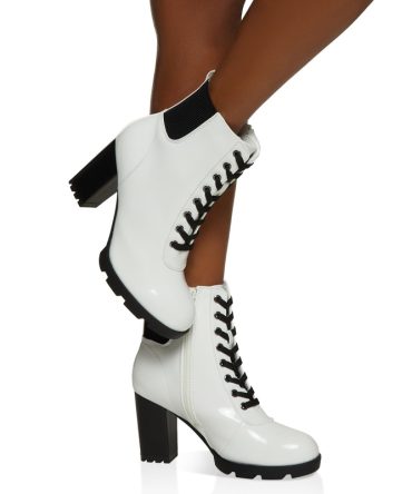 Block Heel Lace Up Booties