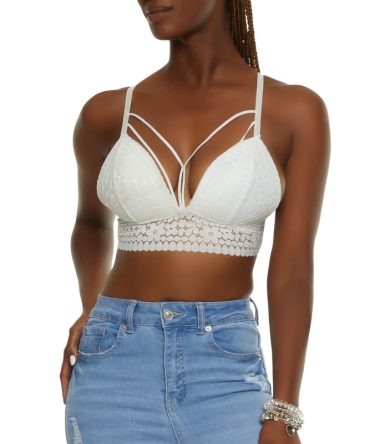 Caged Front Floral Lace Bralette