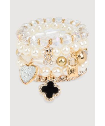 Faux Pearl Beaded Stretch Charm Bracelets Set of 5