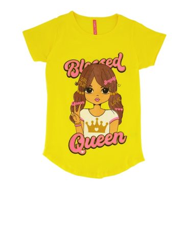 Girls Blessed Queen Glitter Graphic Tee