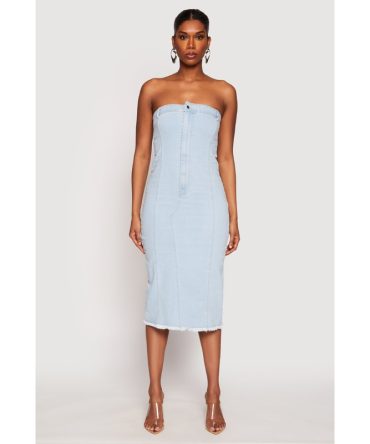 Haute Monde Denim Pintuck Tube Dress