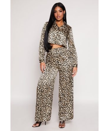 Haute Monde Leopard Print Satin Pants