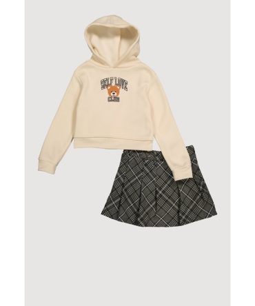Little Girls Self Love Club Sweatshirt and Plaid Skirt