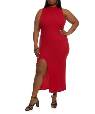 Plus Size Mock Neck Side Slit Tank Dress