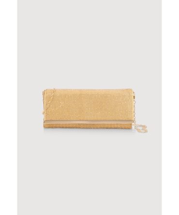 Rhinestone Studded Satin Fold Over Clutch