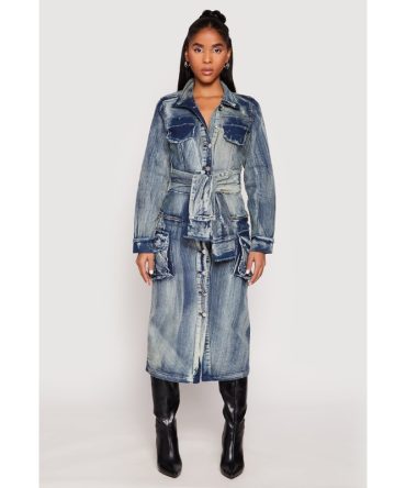 Spoon Jeans Tie Waist Acid Wash Denim Dress