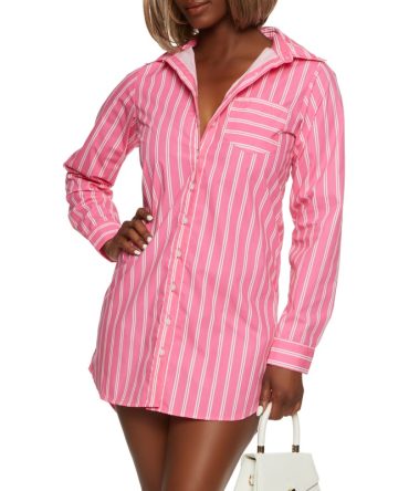 Stripe Long Sleeve Mini Shirt Dress