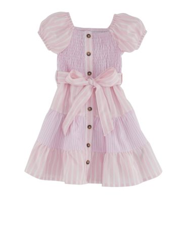 Toddler Girls Puff Sleeve Smocked Tie Waist Dress