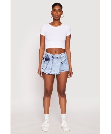 VIP Acid Wash Denim Cargo Skort