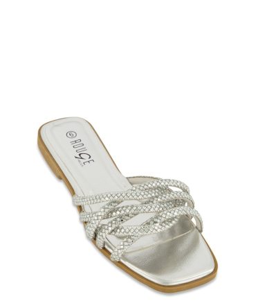 Woven Rhinestone Strappy Slide Sandals