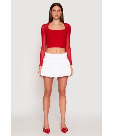 Almost Famous Fold Over Waist Mini Bubble Skirt