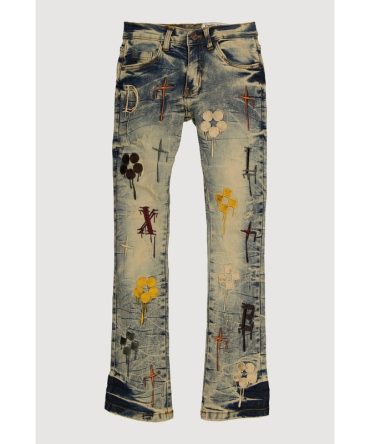 Boys Drip Pattern Embroidered Jeans