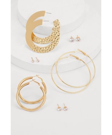 Cubic Zirconia Stud and Hoops Earrings Set of 6
