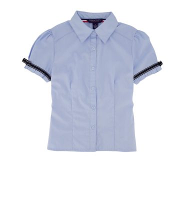 French Toast Girls 7-14 Ribbon Trim Short Puff Sleeve Shirt