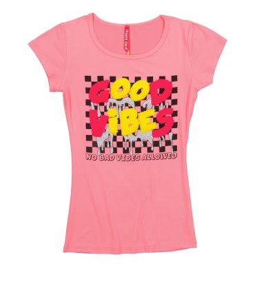 Girls Good Vibes Chenille Embroidered Graphic Tee
